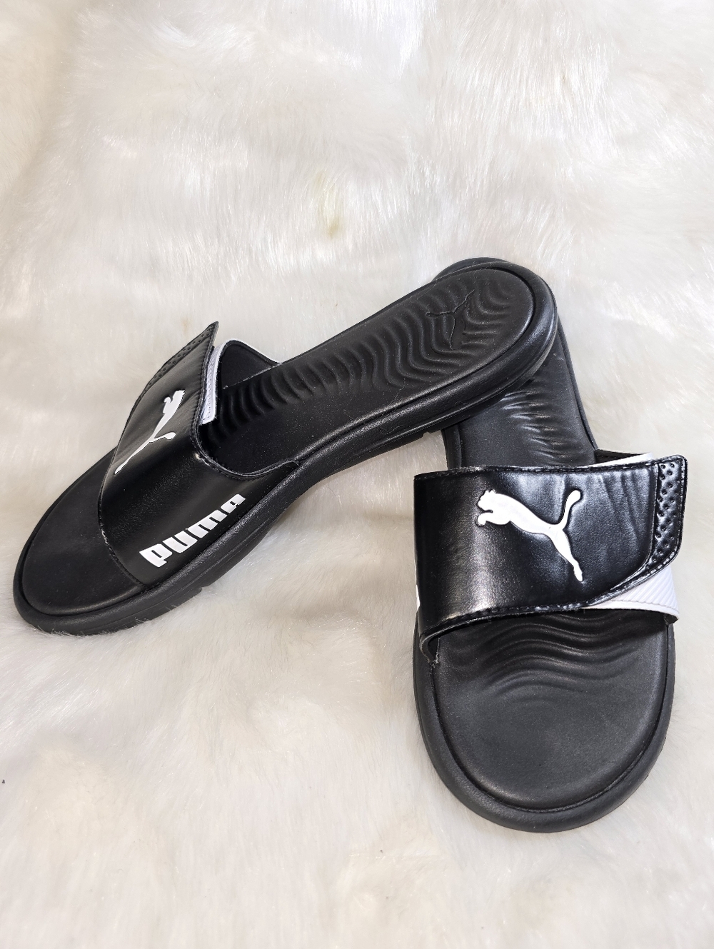 Women's Puma Surfcat Black & White Logo Slide Sandals